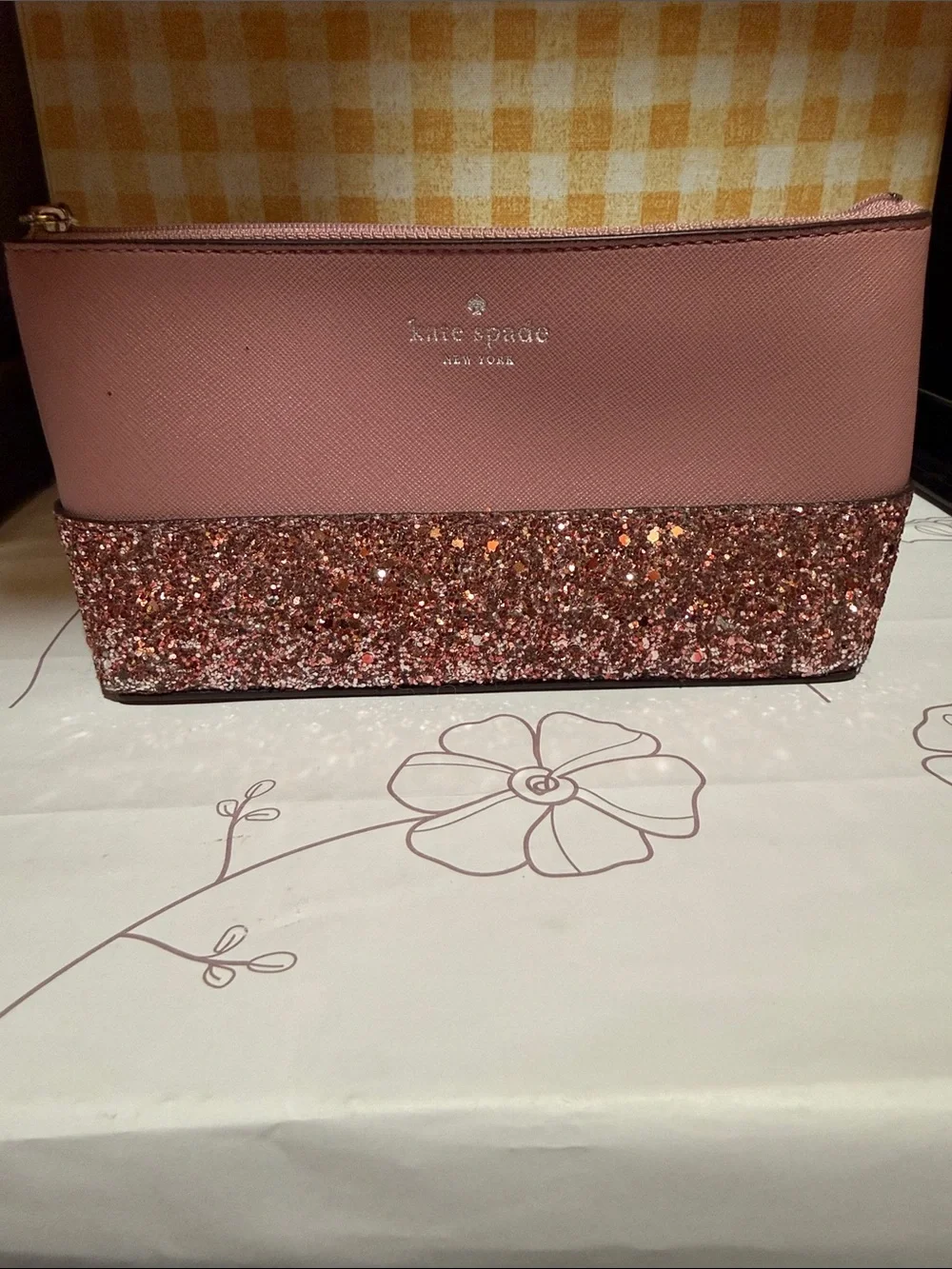 kate spade Rose Pink Glitter Two-Tone Cosmetic Pouch
